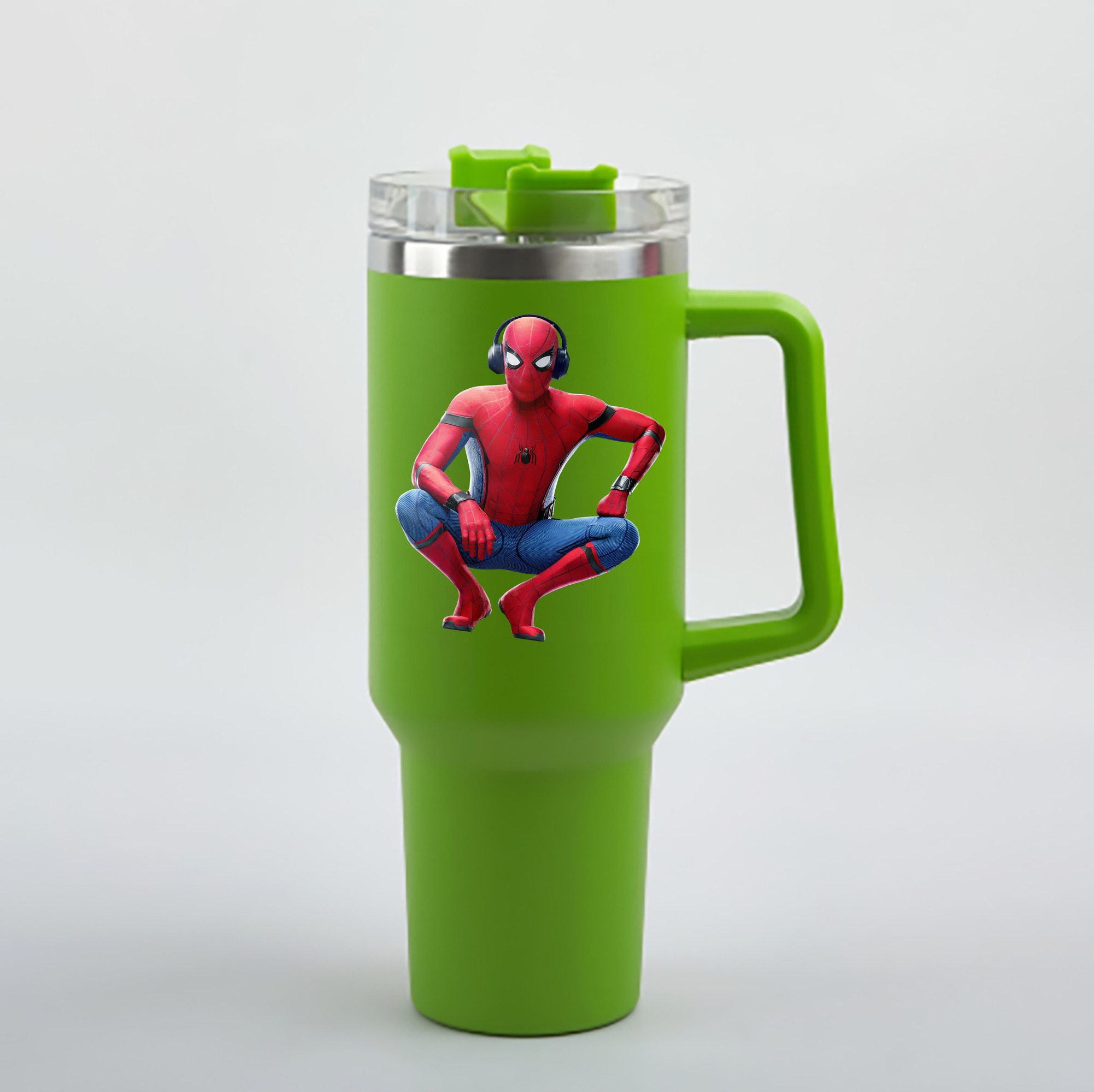 （画像用） Spider Man スパイダーマン 1200mL車用タンブラー - クリスタルステッカー（プラスチックストロー付き）